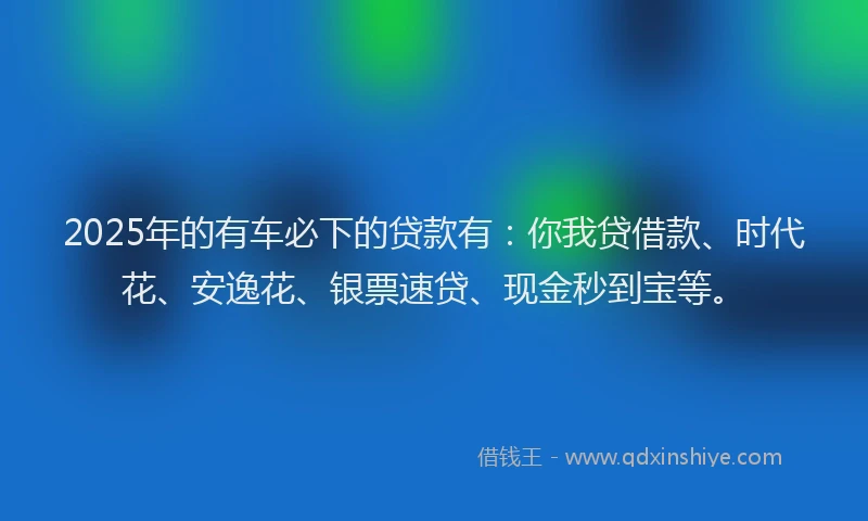 2025年的有车必下的贷款有：你我贷借款、时代花、安逸花、银票速贷、现金秒到宝等。