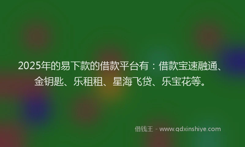 2025年的易下款的借款平台有：借款宝速融通、金钥匙、乐租租、星海飞贷、乐宝花等。