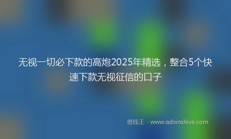 无视一切必下款的高炮2025年精选，整合5个快速下款无视征信的口子