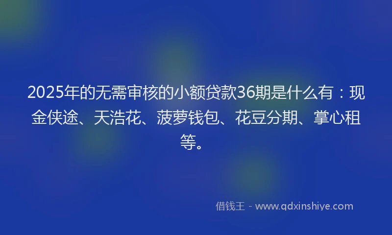 2025年的无需审核的小额贷款36期是什么有：现金侠途、天浩花、菠萝钱包、花豆分期、掌心租等。