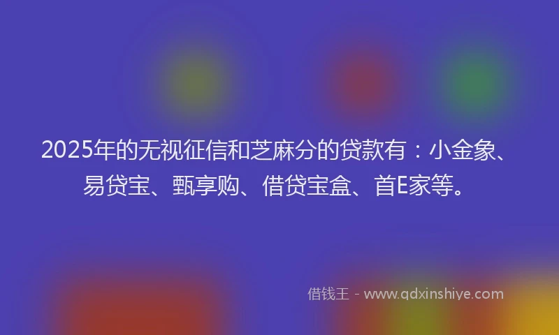 2025年的无视征信和芝麻分的贷款有：小金象、易贷宝、甄享购、借贷宝盒、首E家等。