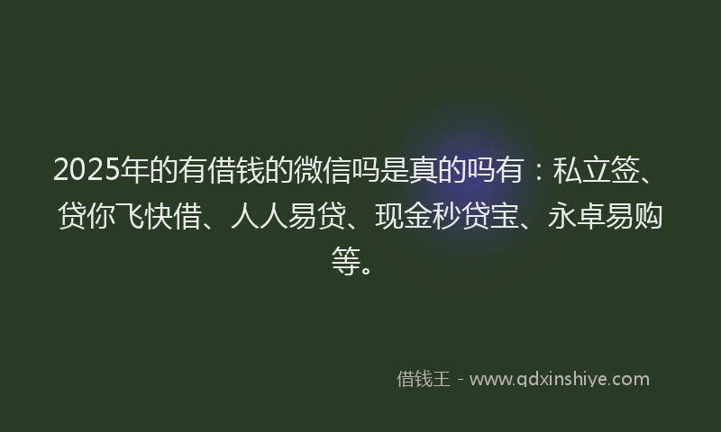 2025年的有借钱的微信吗是真的吗有：私立签、贷你飞快借、人人易贷、现金秒贷宝、永卓易购等。