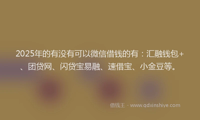 2025年的有没有可以微信借钱的有：汇融钱包+、团贷网、闪贷宝易融、速借宝、小金豆等。