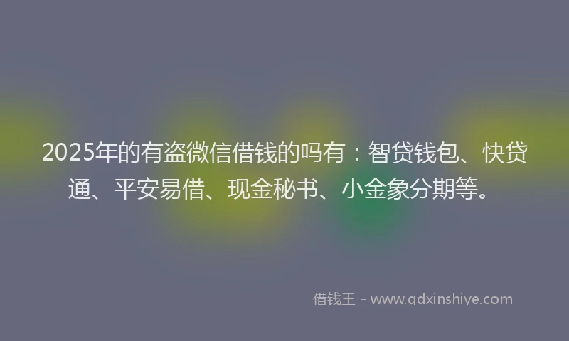 2025年的有盗微信借钱的吗有：智贷钱包、快贷通、平安易借、现金秘书、小金象分期等。