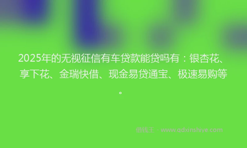 2025年的无视征信有车贷款能贷吗有：银杏花、享下花、金瑞快借、现金易贷通宝、极速易购等。