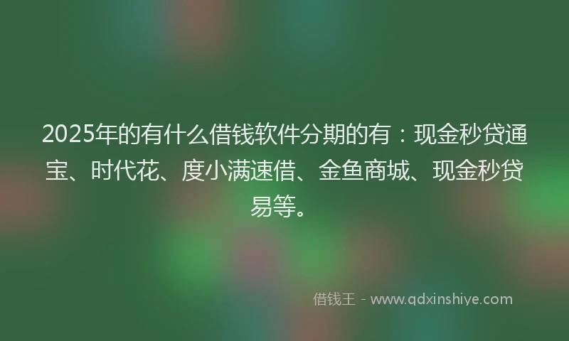 2025年的有什么借钱软件分期的有：现金秒贷通宝、时代花、度小满速借、金鱼商城、现金秒贷易等。