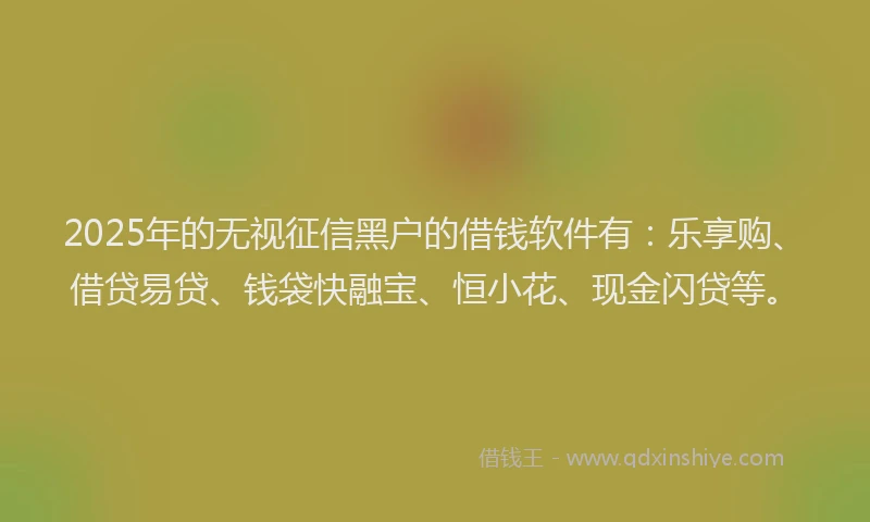2025年的无视征信黑户的借钱软件有：乐享购、借贷易贷、钱袋快融宝、恒小花、现金闪贷等。