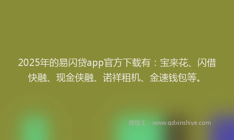 2025年的易闪贷app官方下载有：宝来花、闪借快融、现金侠融、诺祥租机、金速钱包等。
