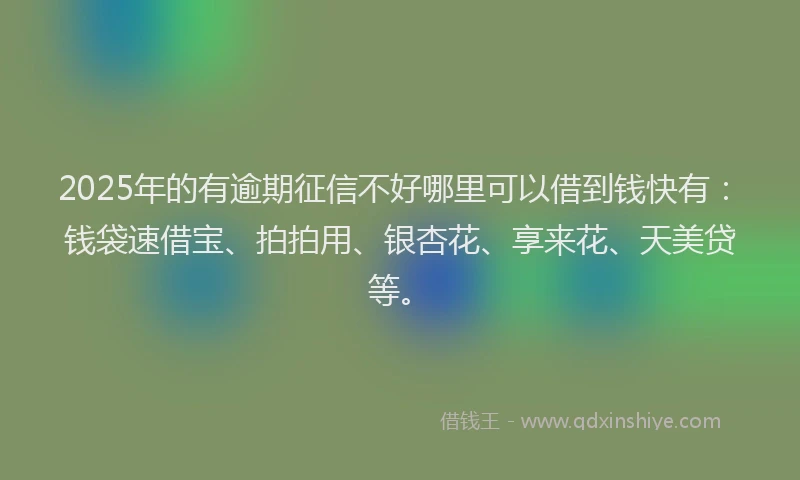 2025年的有逾期征信不好哪里可以借到钱快有：钱袋速借宝、拍拍用、银杏花、享来花、天美贷等。