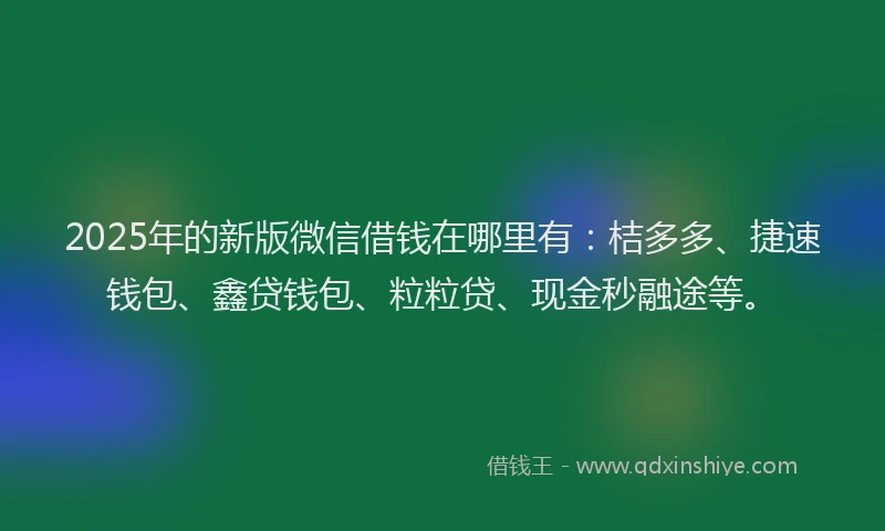 2025年的新版微信借钱在哪里有：桔多多、捷速钱包、鑫贷钱包、粒粒贷、现金秒融途等。