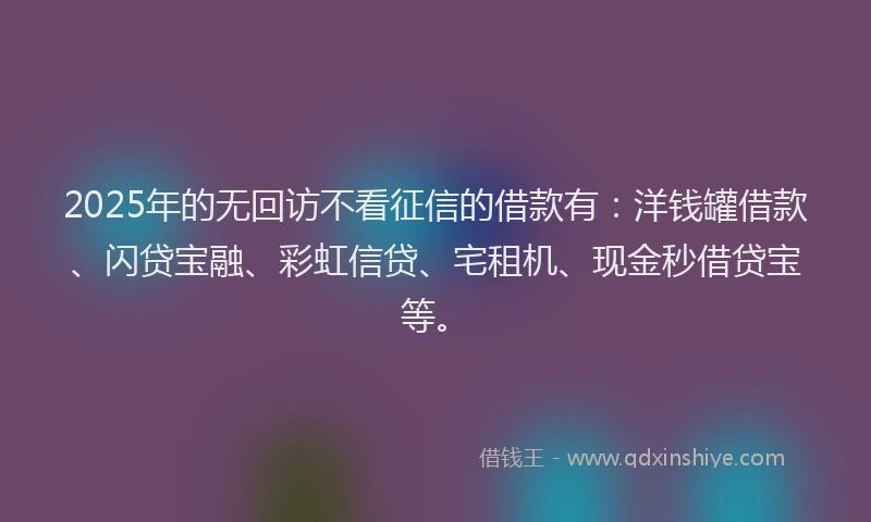 2025年的无回访不看征信的借款有：洋钱罐借款、闪贷宝融、彩虹信贷、宅租机、现金秒借贷宝等。