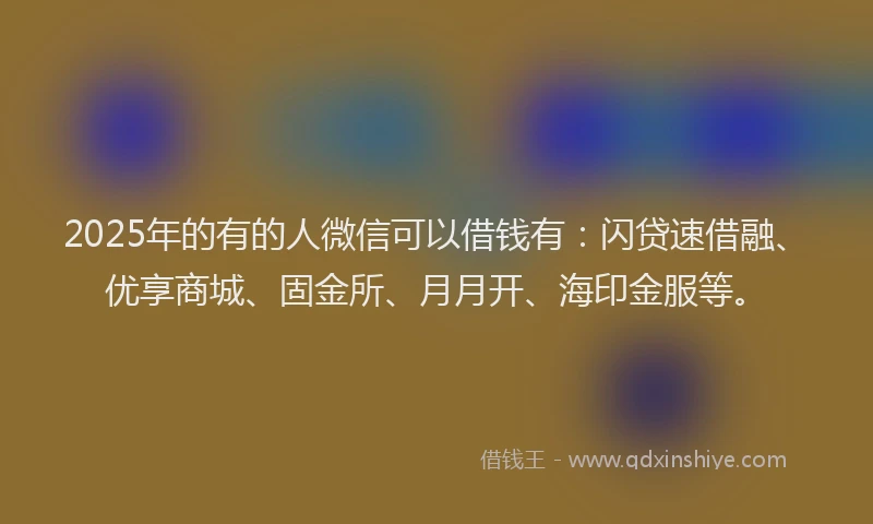 2025年的有的人微信可以借钱有：闪贷速借融、优享商城、固金所、月月开、海印金服等。