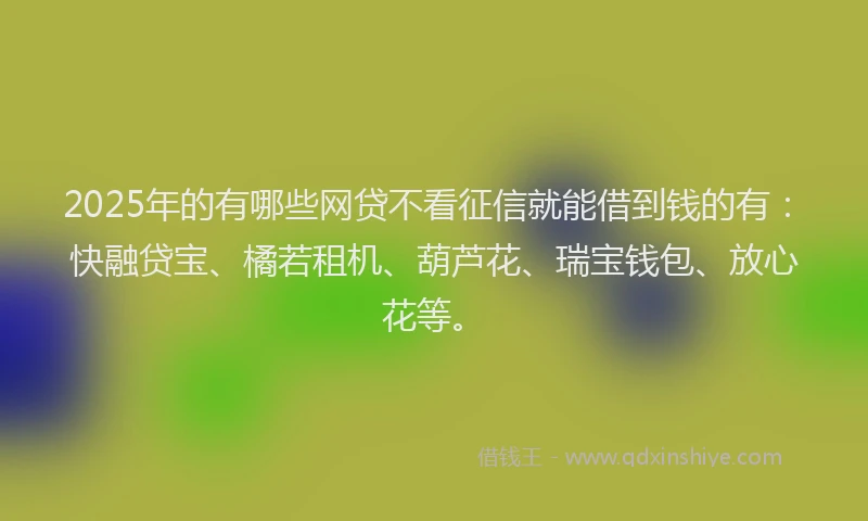 2025年的有哪些网贷不看征信就能借到钱的有：快融贷宝、橘若租机、葫芦花、瑞宝钱包、放心花等。