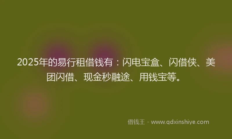 2025年的易行租借钱有：闪电宝盒、闪借侠、美团闪借、现金秒融途、用钱宝等。