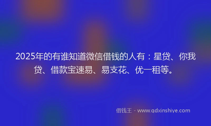 2025年的有谁知道微信借钱的人有：星贷、你我贷、借款宝速易、易支花、优一租等。