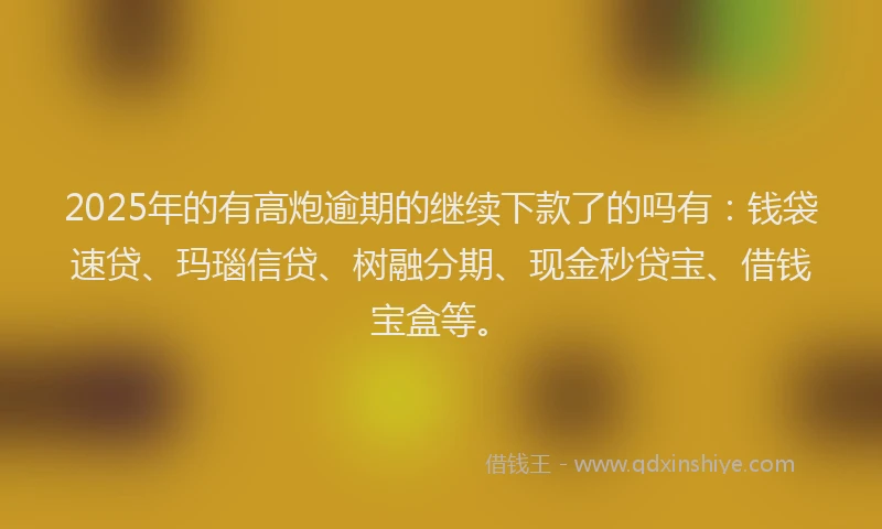 2025年的有高炮逾期的继续下款了的吗有：钱袋速贷、玛瑙信贷、树融分期、现金秒贷宝、借钱宝盒等。