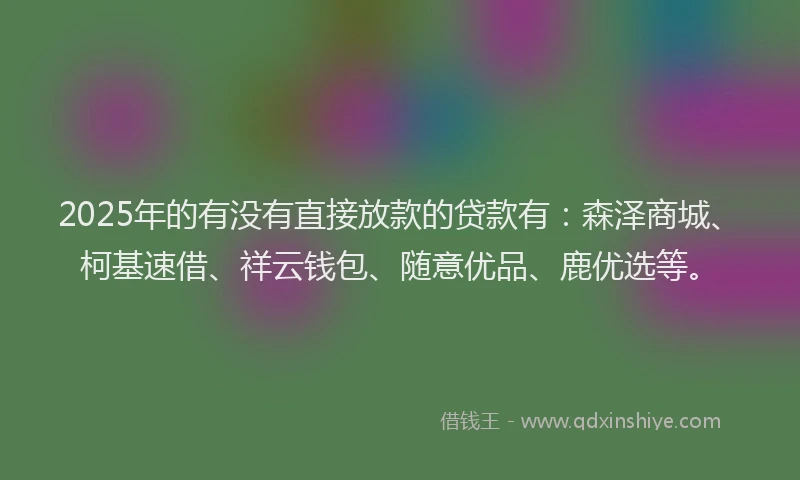 2025年的有没有直接放款的贷款有：森泽商城、柯基速借、祥云钱包、随意优品、鹿优选等。