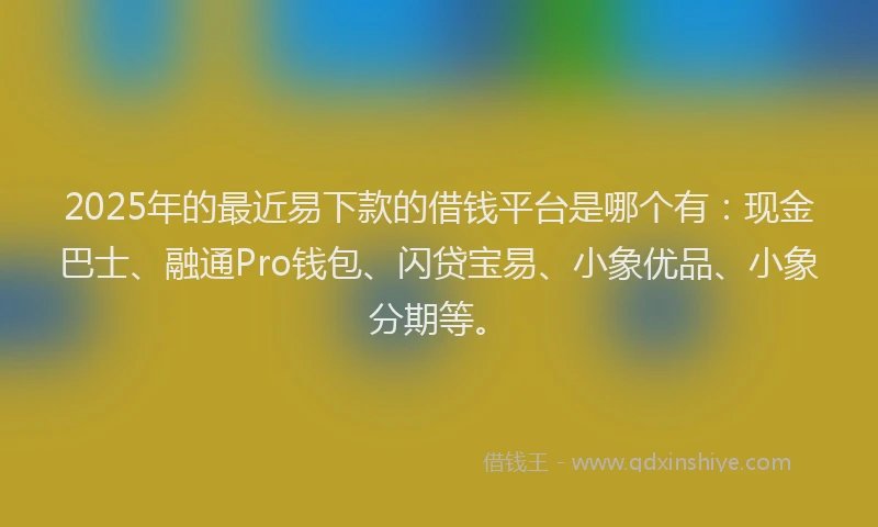 2025年的最近易下款的借钱平台是哪个有：现金巴士、融通Pro钱包、闪贷宝易、小象优品、小象分期等。