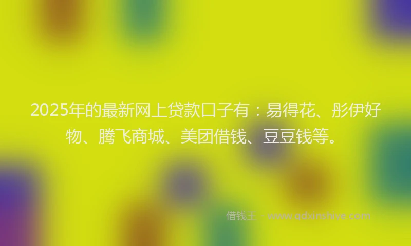 2025年的最新网上贷款口子有：易得花、彤伊好物、腾飞商城、美团借钱、豆豆钱等。
