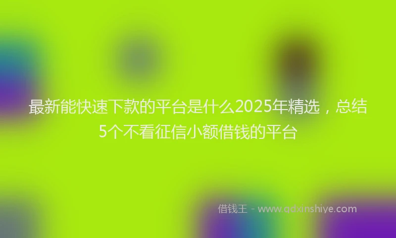 最新能快速下款的平台是什么2025年精选，总结5个不看征信小额借钱的平台