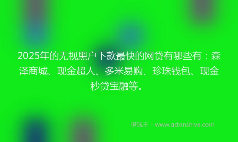2025年的无视黑户下款最快的网贷有哪些有：森泽商城、现金超人、多米易购、珍珠钱包、现金秒贷宝融等。