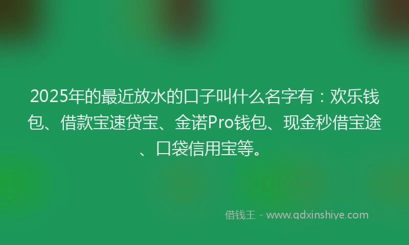 2025年的最近放水的口子叫什么名字有：欢乐钱包、借款宝速贷宝、金诺Pro钱包、现金秒借宝途、口袋信用宝等。