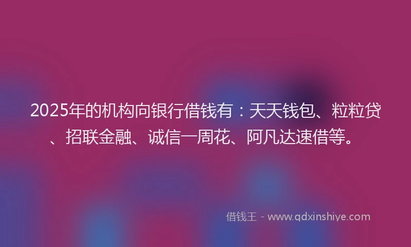 2025年的机构向银行借钱有：天天钱包、粒粒贷、招联金融、诚信一周花、阿凡达速借等。