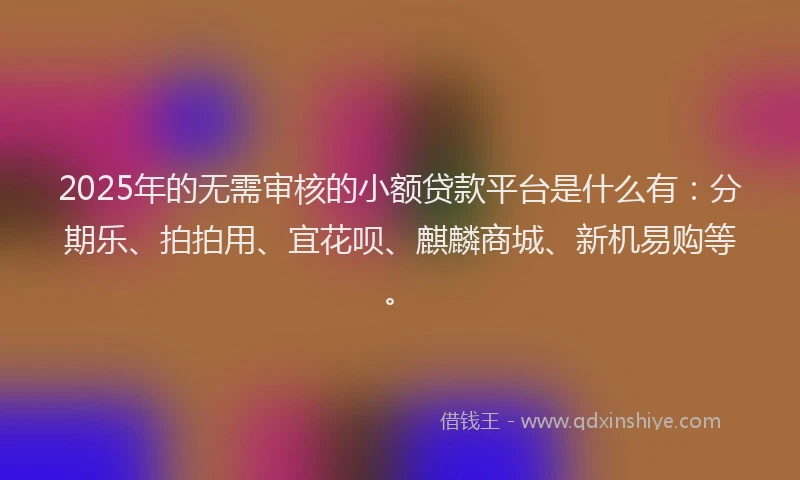 2025年的无需审核的小额贷款平台是什么有:分期乐、拍拍用、宜花呗、麒麟商城、新机易购等。