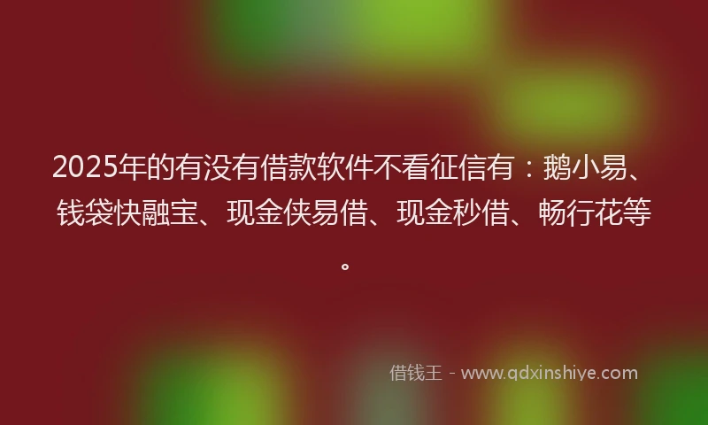 2025年的有没有借款软件不看征信有：鹅小易、钱袋快融宝、现金侠易借、现金秒借、畅行花等。
