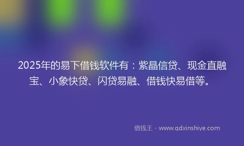 2025年的易下借钱软件有：紫晶信贷、现金直融宝、小象快贷、闪贷易融、借钱快易借等。