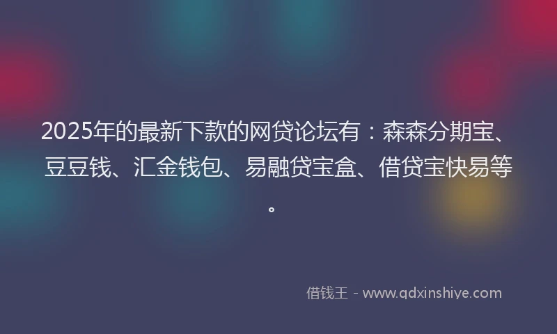 2025年的最新下款的网贷论坛有：森森分期宝、豆豆钱、汇金钱包、易融贷宝盒、借贷宝快易等。