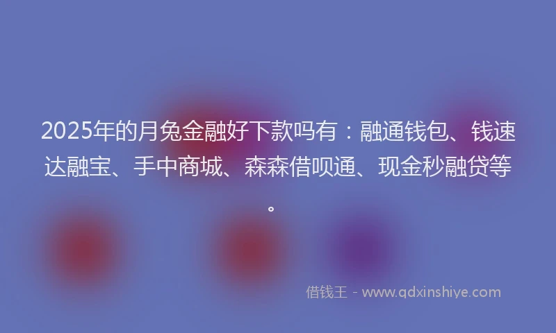 2025年的月兔金融好下款吗有：融通钱包、钱速达融宝、手中商城、森森借呗通、现金秒融贷等。