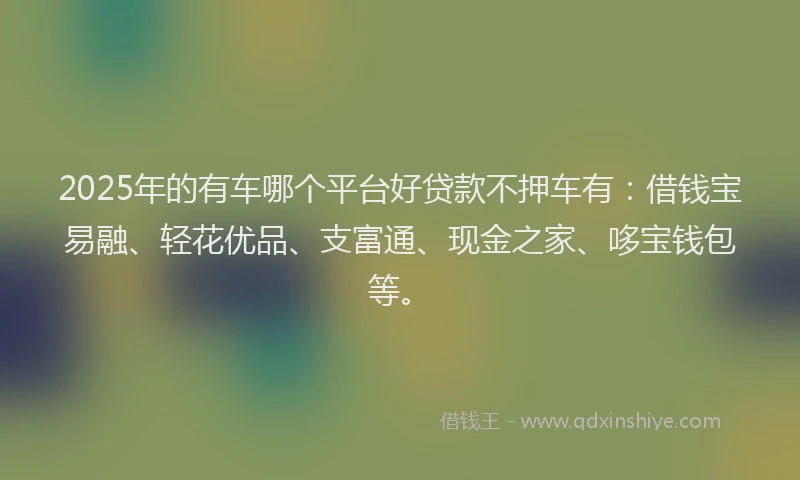 2025年的有车哪个平台好贷款不押车有：借钱宝易融、轻花优品、支富通、现金之家、哆宝钱包等。