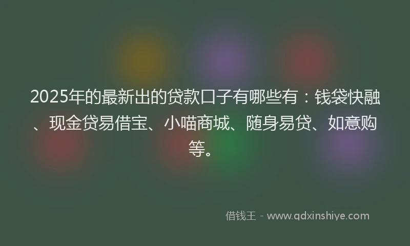 2025年的最新出的贷款口子有哪些有：钱袋快融、现金贷易借宝、小喵商城、随身易贷、如意购等。