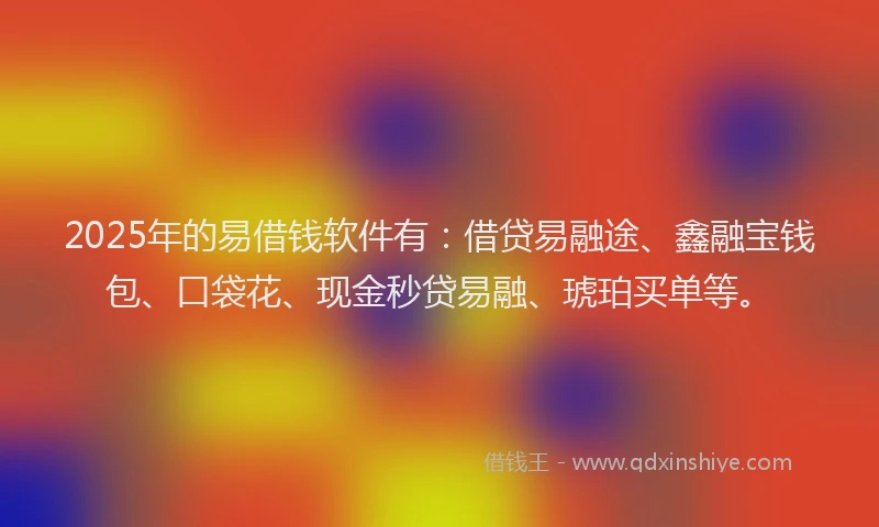 2025年的易借钱软件有：借贷易融途、鑫融宝钱包、口袋花、现金秒贷易融、琥珀买单等。