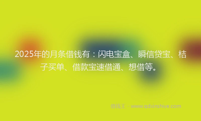 2025年的月条借钱有：闪电宝盒、瞬信贷宝、桔子买单、借款宝速借通、想借等。
