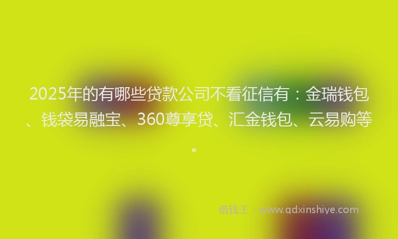 2025年的有哪些贷款公司不看征信有：金瑞钱包、钱袋易融宝、360尊享贷、汇金钱包、云易购等。