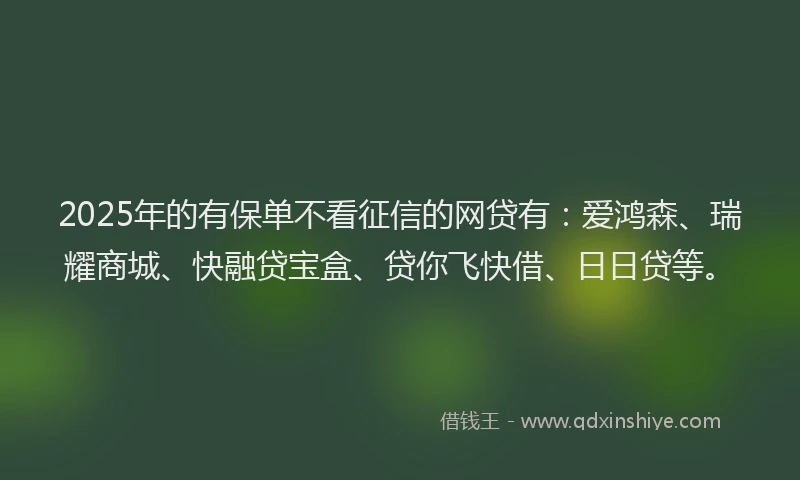 2025年的有保单不看征信的网贷有：爱鸿森、瑞耀商城、快融贷宝盒、贷你飞快借、日日贷等。