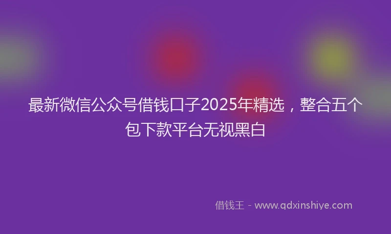 最新微信公众号借钱口子2025年精选，整合五个包下款平台无视黑白