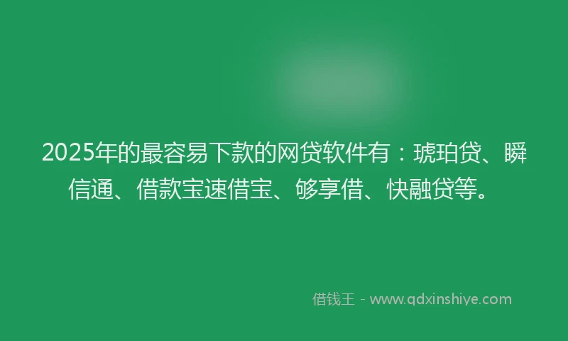 2025年的最容易下款的网贷软件有：琥珀贷、瞬信通、借款宝速借宝、够享借、快融贷等。