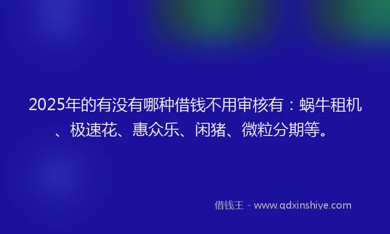 2025年的有没有哪种借钱不用审核有：蜗牛租机、极速花、惠众乐、闲猪、微粒分期等。