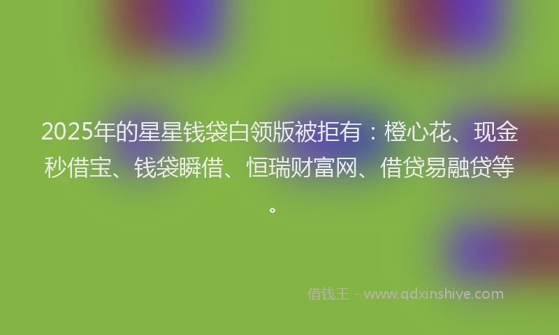 2025年的星星钱袋白领版被拒有：橙心花、现金秒借宝、钱袋瞬借、恒瑞财富网、借贷易融贷等。
