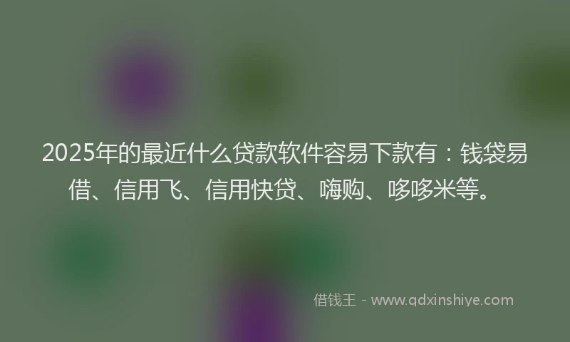 2025年的最近什么贷款软件容易下款有：钱袋易借、信用飞、信用快贷、嗨购、哆哆米等。