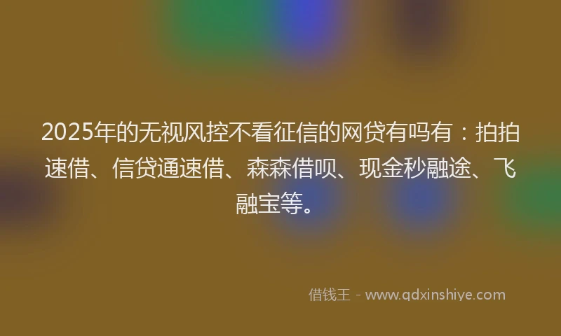 2025年的无视风控不看征信的网贷有吗有：拍拍速借、信贷通速借、森森借呗、现金秒融途、飞融宝等。