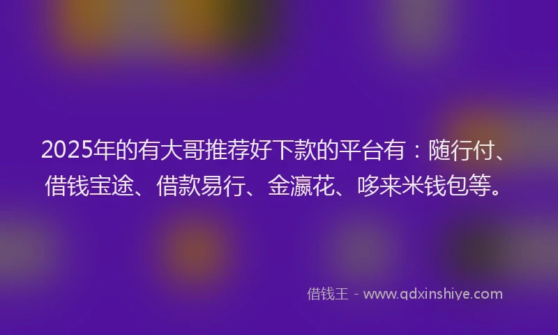 2025年的有大哥推荐好下款的平台有：随行付、借钱宝途、借款易行、金瀛花、哆来米钱包等。