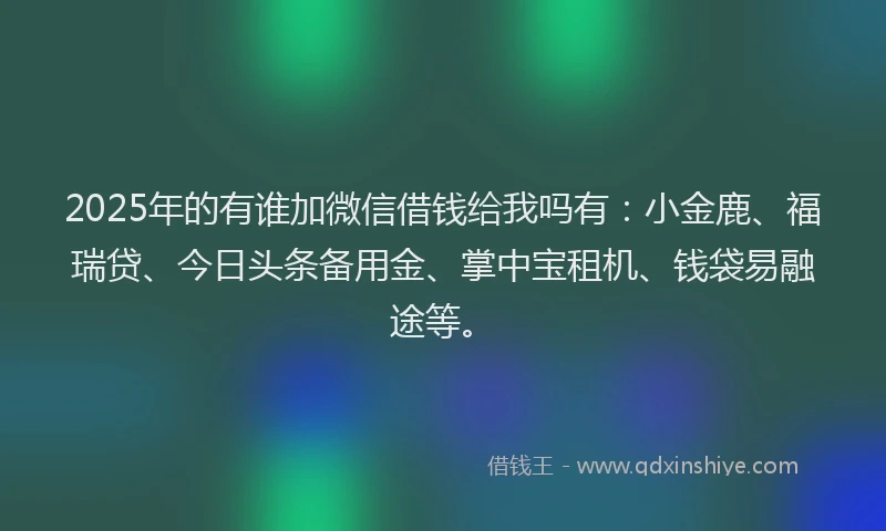 2025年的有谁加微信借钱给我吗有：小金鹿、福瑞贷、今日头条备用金、掌中宝租机、钱袋易融途等。