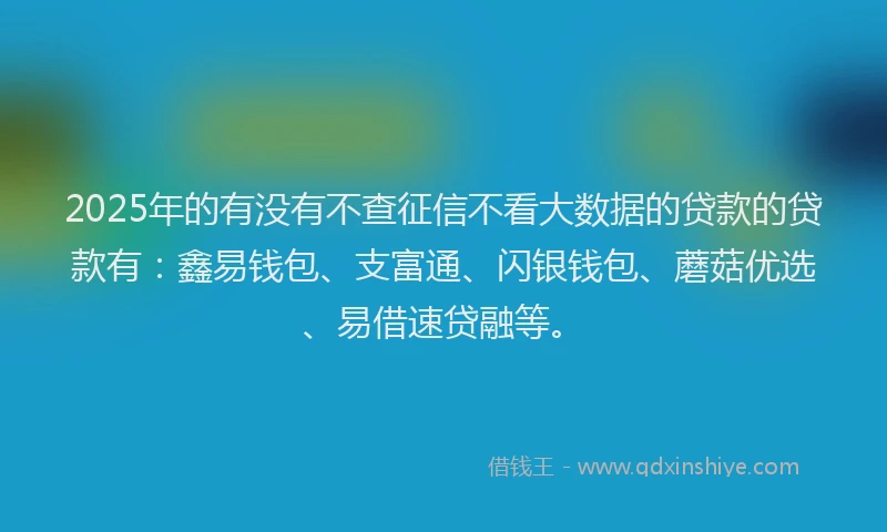 2025年的有没有不查征信不看大数据的贷款的贷款有：鑫易钱包、支富通、闪银钱包、蘑菇优选、易借速贷融等。