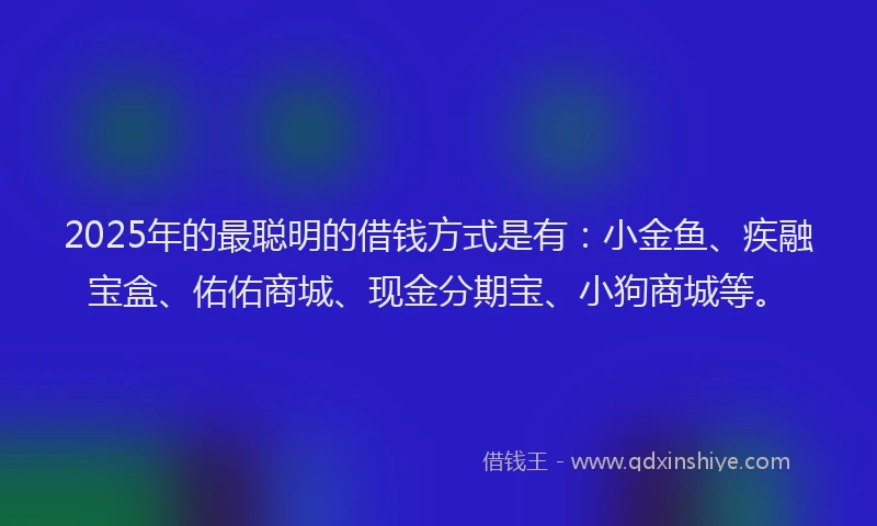 2025年的最聪明的借钱方式是有：小金鱼、疾融宝盒、佑佑商城、现金分期宝、小狗商城等。