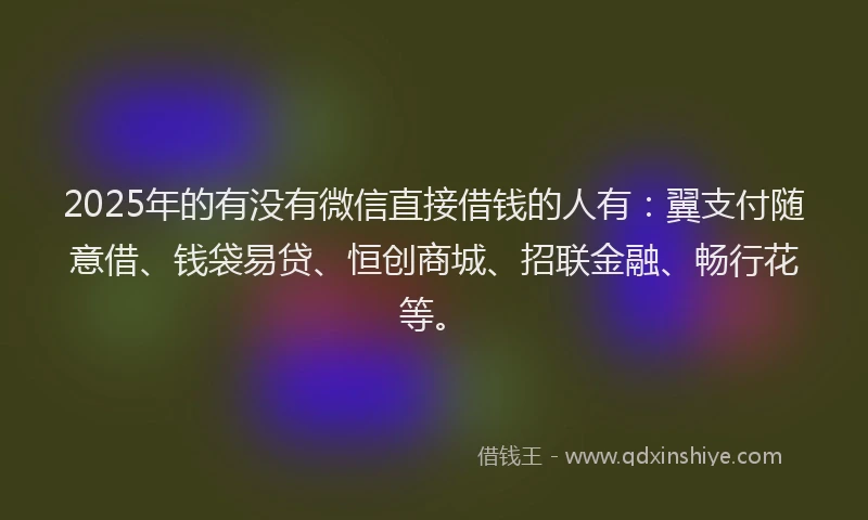 2025年的有没有微信直接借钱的人有：翼支付随意借、钱袋易贷、恒创商城、招联金融、畅行花等。