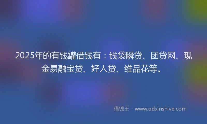 2025年的有钱罐借钱有：钱袋瞬贷、团贷网、现金易融宝贷、好人贷、维品花等。